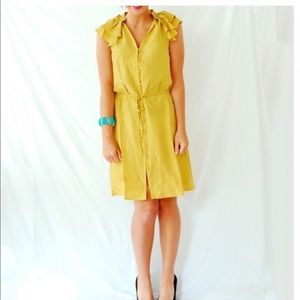 Loft Mustard Ruffle Silk Dress